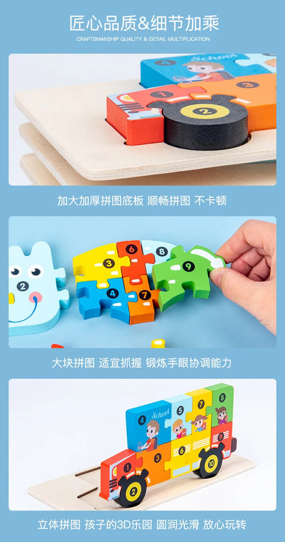 Montessori Wooden Toddler Puzzles for Kids Montessori Toys for Toddlers 2 3 4 5 Years Old Top 3D Puzzle Educational Dinosaur Toy