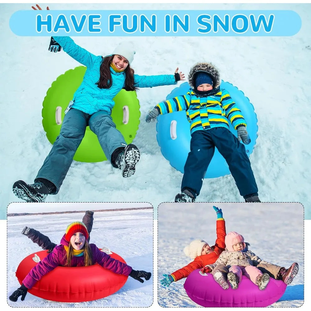 4 Pcs Snow Tube 36 Inch Inflatable Snow Sleds Snow Toys Sleds Toddlers Adults for Winter Outdoor Sports Toboggan with Handles