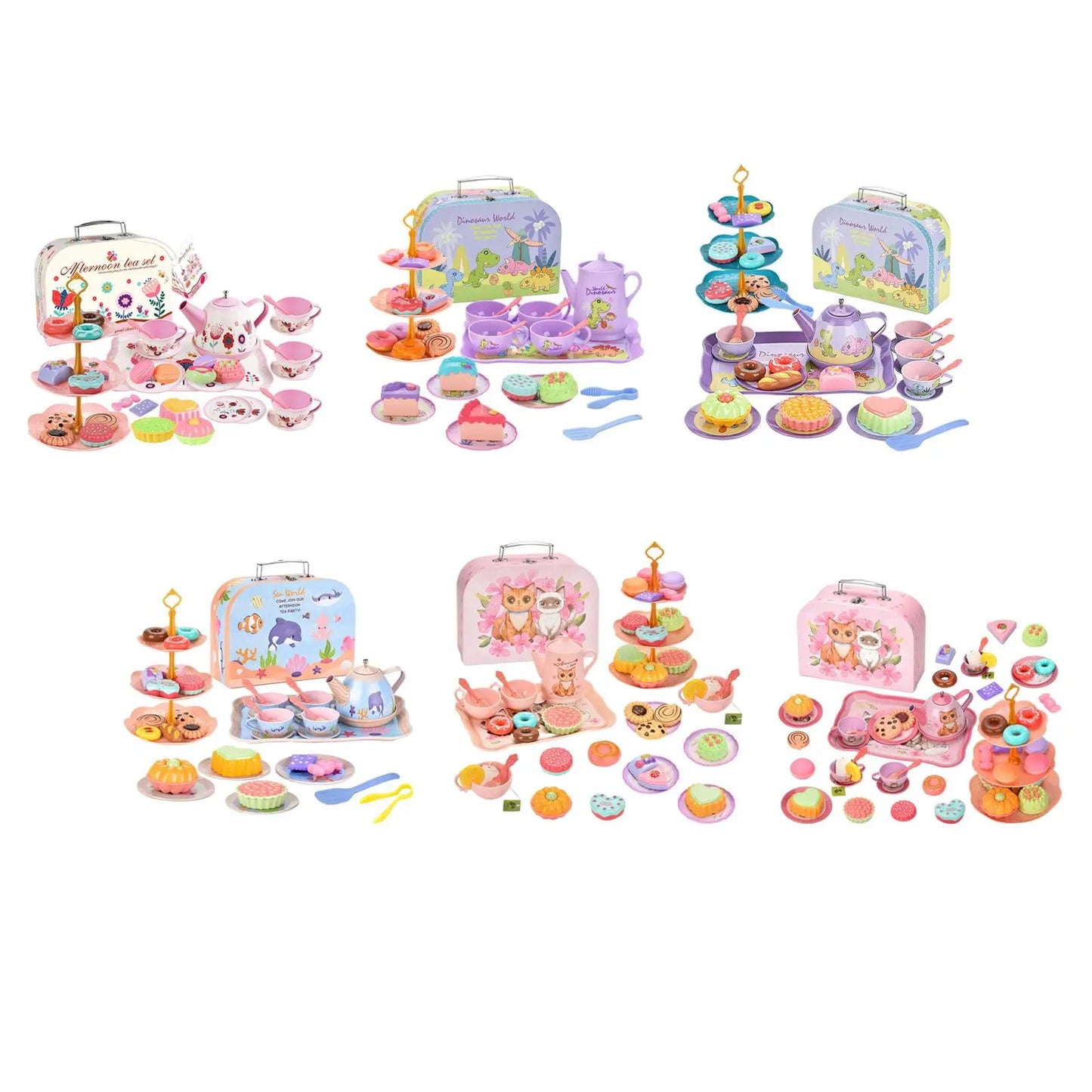 Pretend Play Playset Dessert Toys Kids Kitchen Playset Teapot Cups Tray Simulation Toddlers Tea Set for Toddlers Age 3 4 5 6