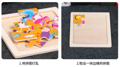 11X11cm Children's Wooden Jigsaw Puzzle Toy Animal Insect Vehicle Cartoon Early Educational Toys for Kids Toddler Montessori Toy