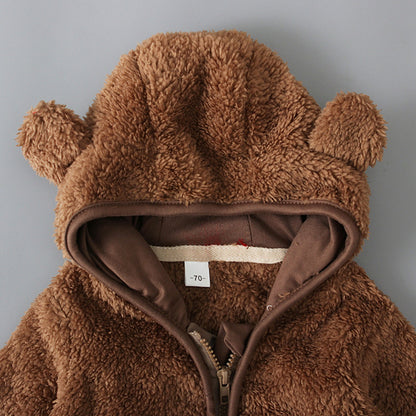 Baby Casual Winter Warm Hooded Outerwear Long Sleeve Fleece Lined Bear Ears Zipper Thermal Jacket Coat Loungewear Daliy Wear