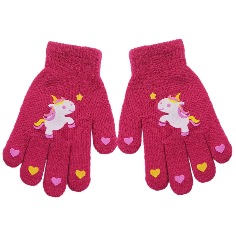 7-13 Years Fashion Knitted Children Boys Girls Winter Magic Gloves Kids Keep Warm Gloves Cartoon Mittens Wholesale