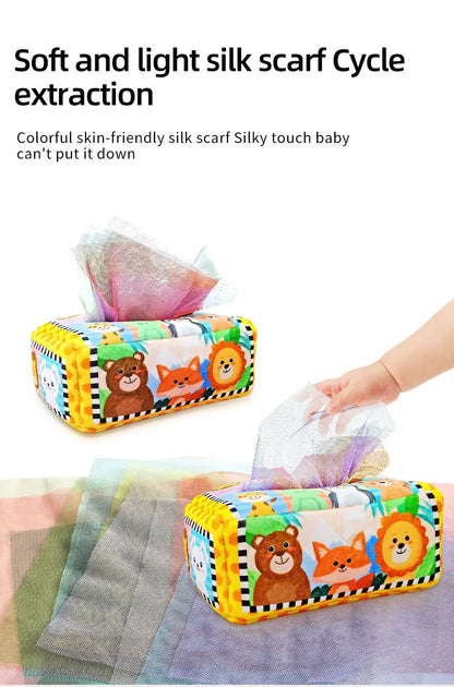 Baby Tissue Box Montessori Educational Toys Colorful Soft Sensory Toy For Toddler Finger Exercise Pumping Silk Scarf Gifts 0-18M