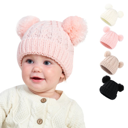 Autumn Winter Baby Hat for Girls Beanie Bonnet Kids Cute Pompoms Knit Hats Solid Newborn Accessories Warmer Stuff Toddler Cap