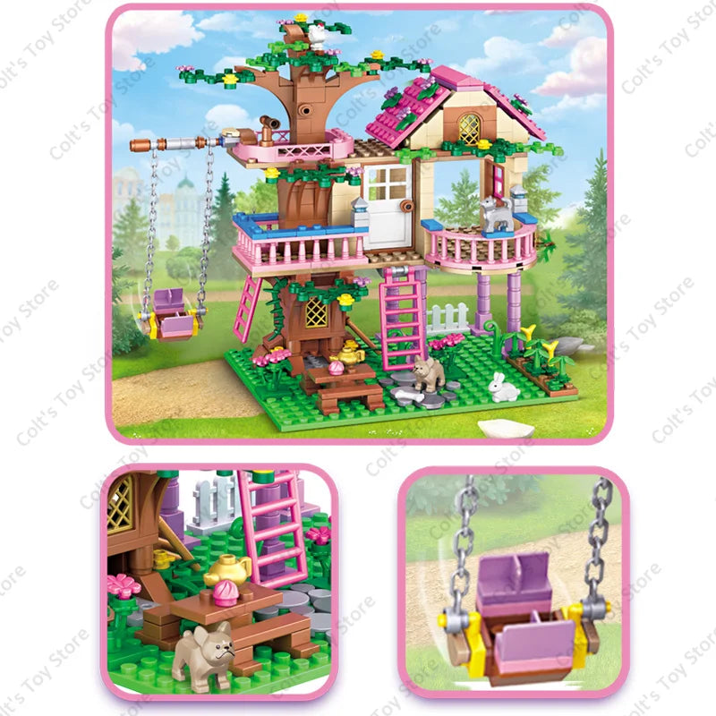 2024 Girls Tree House Building Blocks Figures  Street View City Apartment MOC Model  Bricks Toys For Kid Christmas DIY Gift Sets