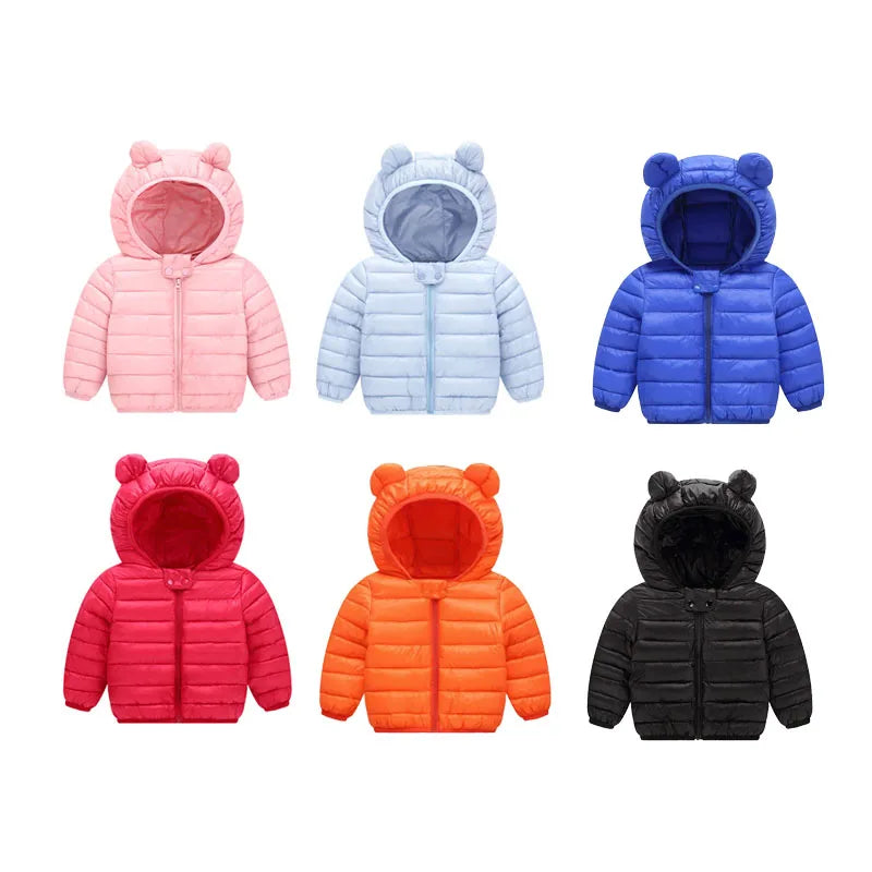 Kids Warm Jacket Infant Down Cotton Outerwear Autumn Winter Children Solid Hooded Overcoat Baby Windproof Coldproof Snowsuit