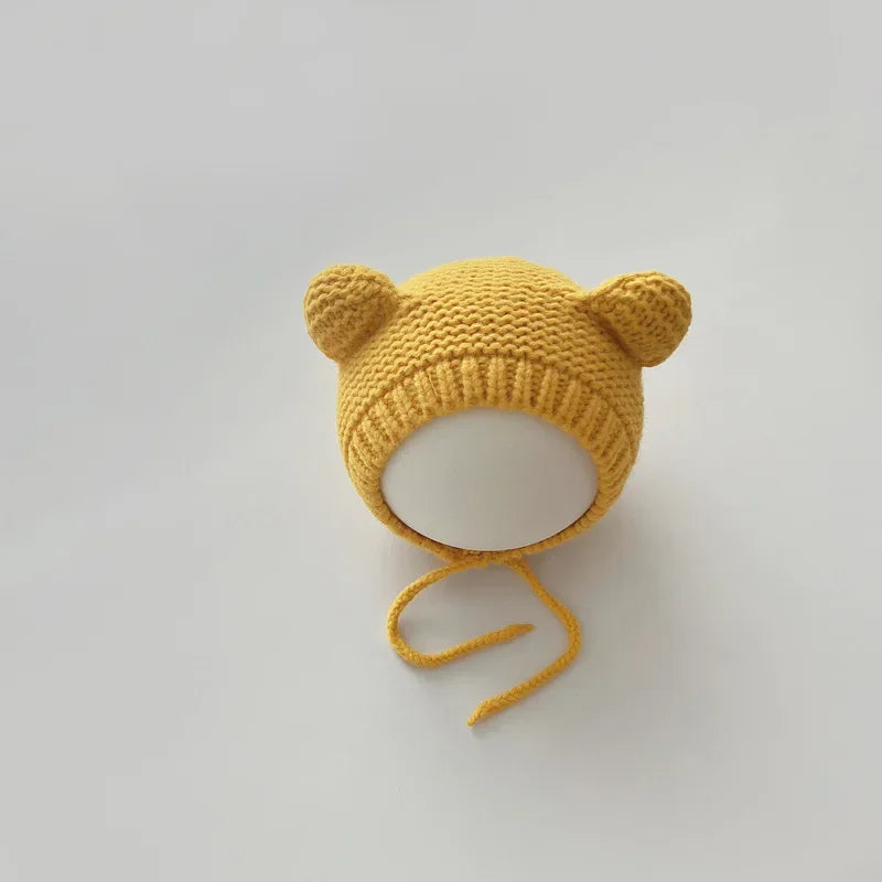 Sweet Newborn Beanie Kawaii Cartoon Bear Ear Crochet Bonnet for Baby Boy Girl Autumn Winter Warm Hat Toddler Photography Props