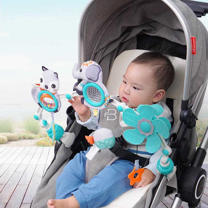 Baby Stroller Arch Toy Baby Crib Mobile Musical Animal Foldable Travel Car Seat Activity Bouncers Pram for Newborn Sensory Toy