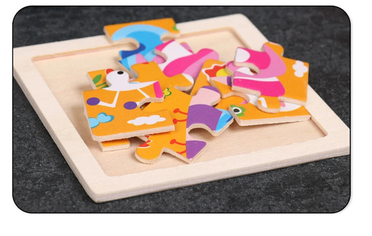 11X11cm Children's Wooden Jigsaw Puzzle Toy Animal Insect Vehicle Cartoon Early Educational Toys for Kids Toddler Montessori Toy