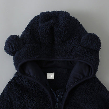 Baby Casual Winter Warm Hooded Outerwear Long Sleeve Fleece Lined Bear Ears Zipper Thermal Jacket Coat Loungewear Daliy Wear