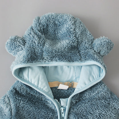 Baby Casual Winter Warm Hooded Outerwear Long Sleeve Fleece Lined Bear Ears Zipper Thermal Jacket Coat Loungewear Daliy Wear