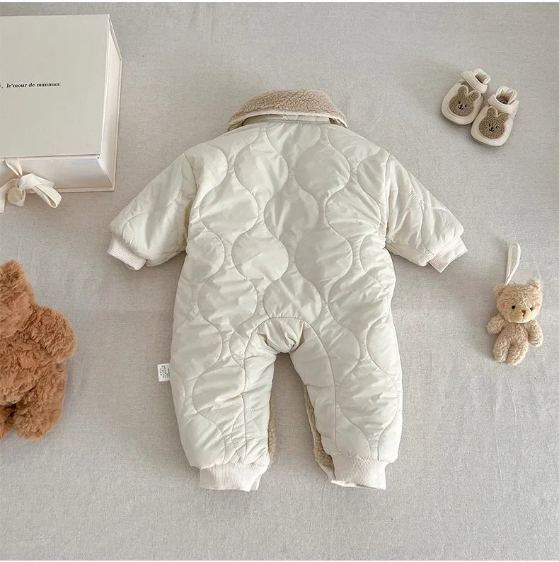 New Baby Winter Romper Lamb Wool Lining Toddler Jumpsuit with Bear Toys Thick Warm Kids Outfit Infant Newborn Boys Girls Clothes