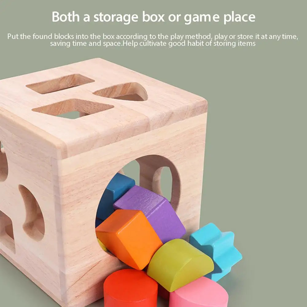 Shape Sorting Cube Learning Sort And Match Toy With 12 Blocks Preschool Kids Wood Gifts Wooden Shape Sorter Toys Educational