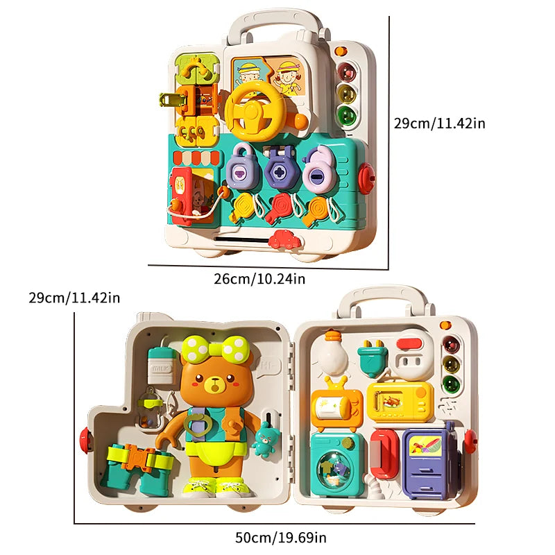 Jovow Busy Board Montessori Sensory Toys for Toddlers Refined Puzzle House Light Music Car Travel Activities Early Education Toy