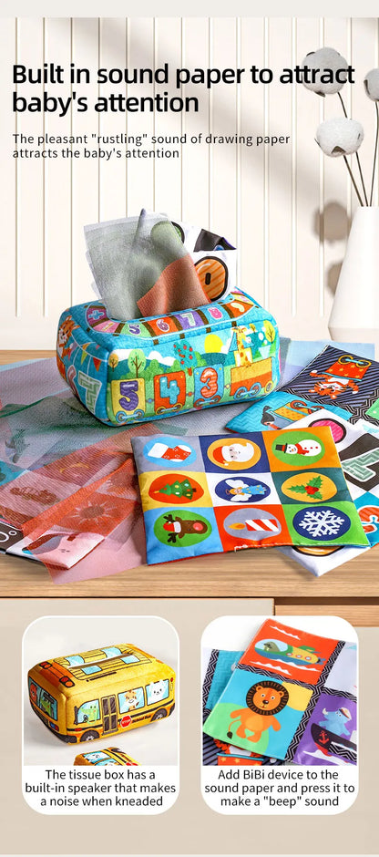 Baby Tissue Box Montessori Educational Toys Colorful Soft Sensory Toy For Toddler Finger Exercise Pumping Silk Scarf Gifts 0-18M