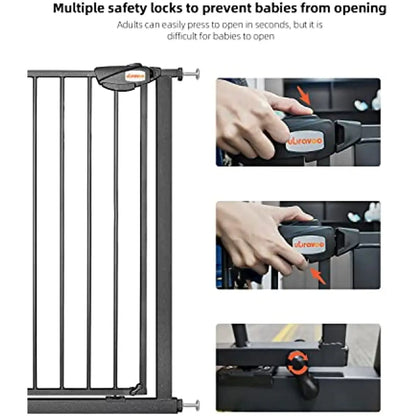 UBRAVOO Baby Gate for Doors and Stairs, Height 100 cm, Safety Pet Gate,  Automatic Closure, Triple Locking, JLB-MD01