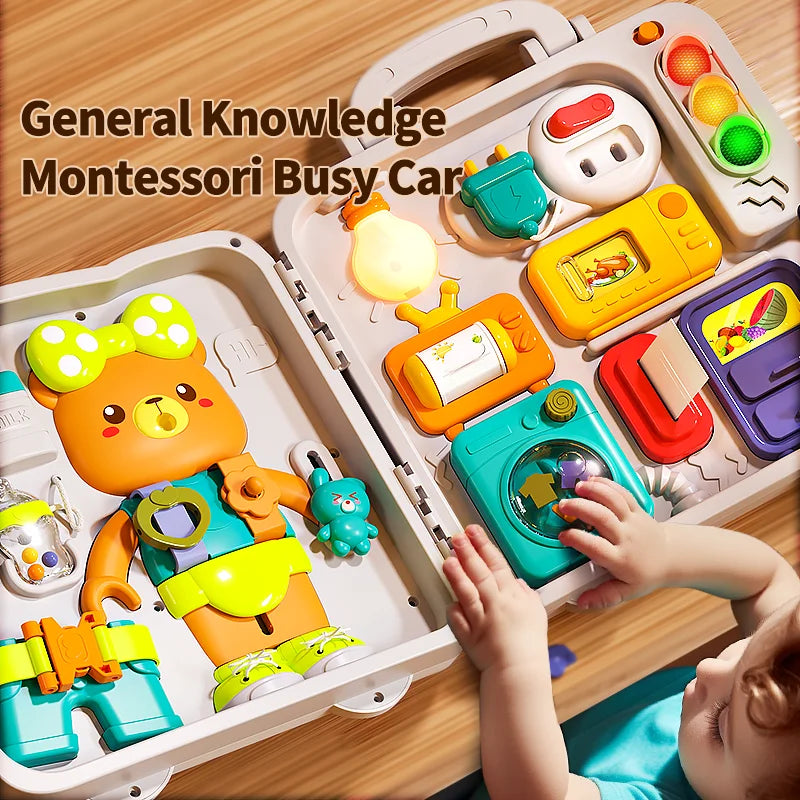 Jovow Busy Board Montessori Sensory Toys for Toddlers Refined Puzzle House Light Music Car Travel Activities Early Education Toy