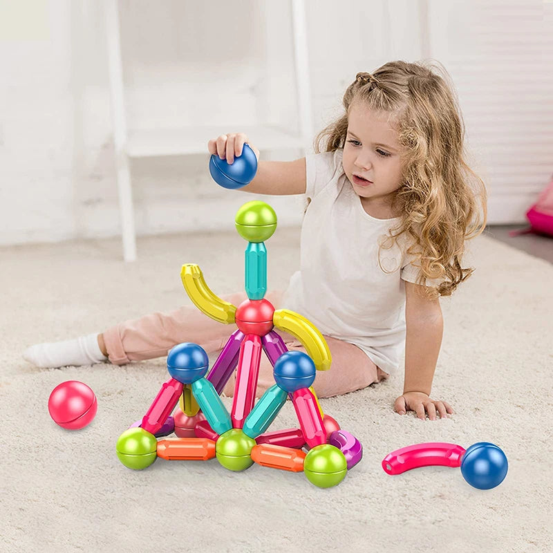 Magnetic Balls Rods Set Magnet Sticks for Toddler Magnetic Toys Building Blocks STEM Learning Educational Games for Kids Gifts