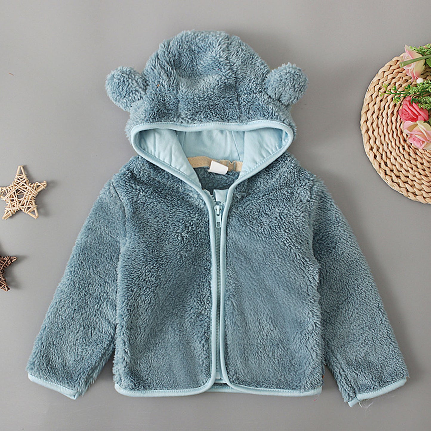 Baby Casual Winter Warm Hooded Outerwear Long Sleeve Fleece Lined Bear Ears Zipper Thermal Jacket Coat Loungewear Daliy Wear