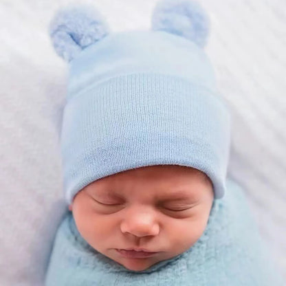 Cute Cartoon Bear Ear Newborn Baby Hat Winter Soft Warm Knitted Boy Girl Hats Beanie Solid Color Cap Bonnet Newborn Photography