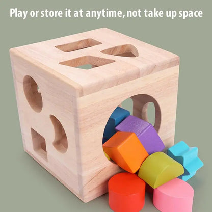 Shape Sorting Cube Learning Sort And Match Toy With 12 Blocks Preschool Kids Wood Gifts Wooden Shape Sorter Toys Educational