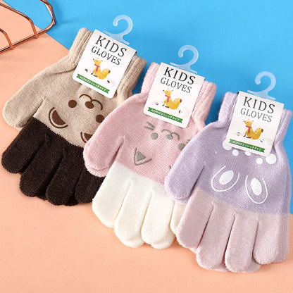 Cartoon Bear Bunny Cat Pattern Glove Winter Warm Gloves Boys Girls Kids Outdoor Playing Winter Gloves for 4-8 Years Old