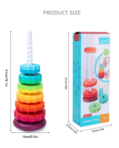 Baby Rotating Rainbow Tower Montessori Baby Stacking Puzzle Toys Safety Early Educational Toy Safety Colored Children's Toys