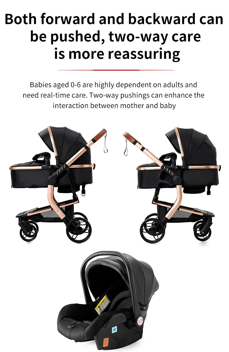 Baby stroller 3 in 1 stroller  Newborn Stroller Baby Carriage High Quality Senior  Baby Portable Rubber Wheel PU leather  Parm