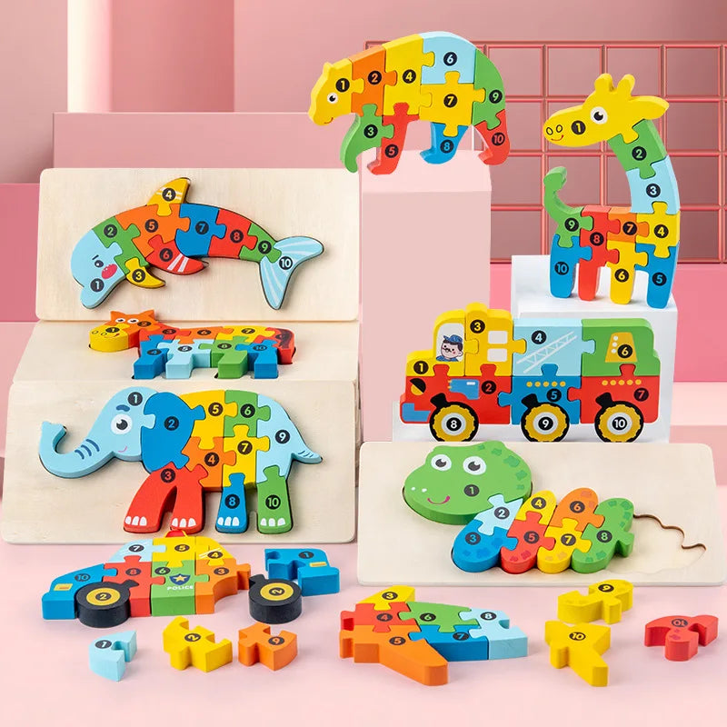 Montessori Wooden Toddler Puzzles for Kids Montessori Toys for Toddlers 2 3 4 5 Years Old Top 3D Puzzle Educational Dinosaur Toy