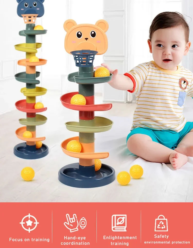 Baby Ball Drop and Rolling Ball Pile Tower Toys Early Educational Toy Rotating Track Toy for Toddler Stacking Toy For Kids Gifts