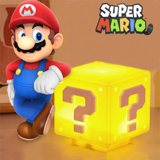 Super Mario Night Light with Music Anime Peripherals LED Question Mark Toad Children Bedroom Bedside Lamp USB Charging Gifts