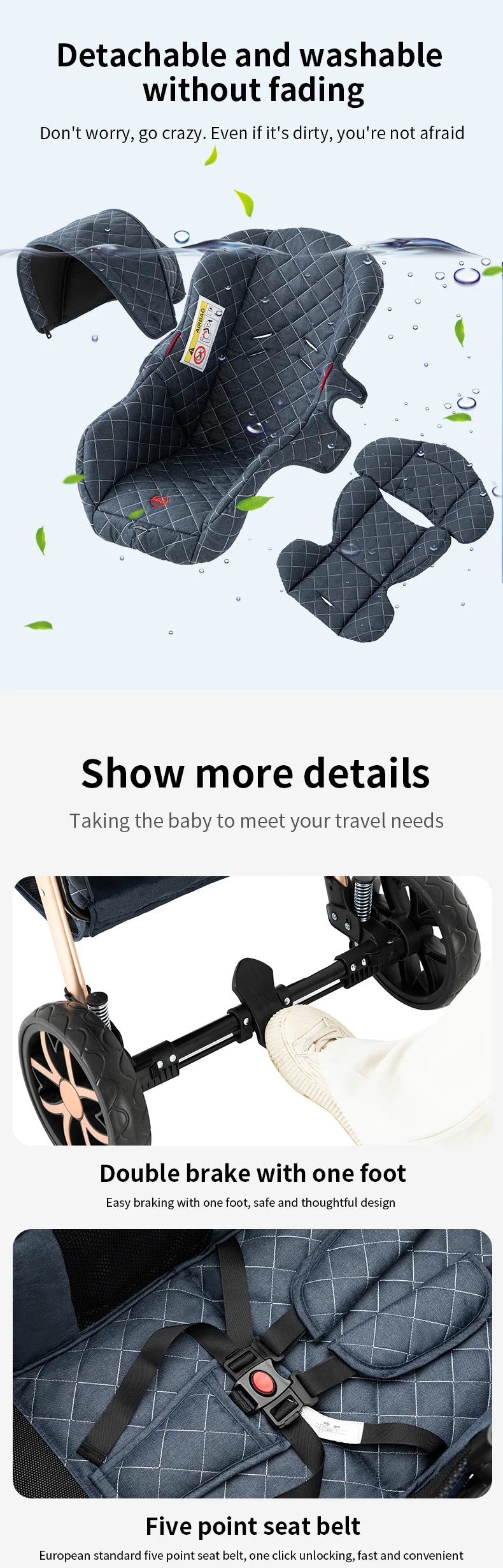 Baby Stroller 3 in 1 Stroller Baby lightweight Stroller pram Baby travel Stroller Car for Newborn Baby Trolley Folding Strollers