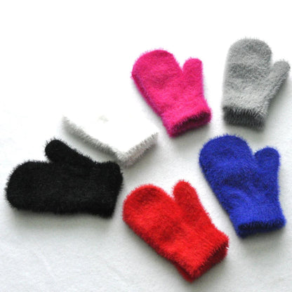 Baby Short Gloves Winter Faux Sable Children Solid Thickened Plush Furry Full Finger Mittens Autumn Hand Warmer 1-4 Years Old