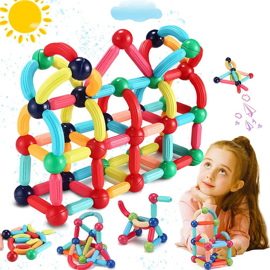 Magnetic Balls Rods Set Magnet Sticks for Toddler Magnetic Toys Building Blocks STEM Learning Educational Games for Kids Gifts