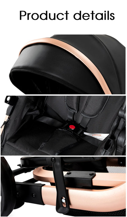 Baby stroller 3 in 1 stroller  Newborn Stroller Baby Carriage High Quality Senior  Baby Portable Rubber Wheel PU leather  Parm