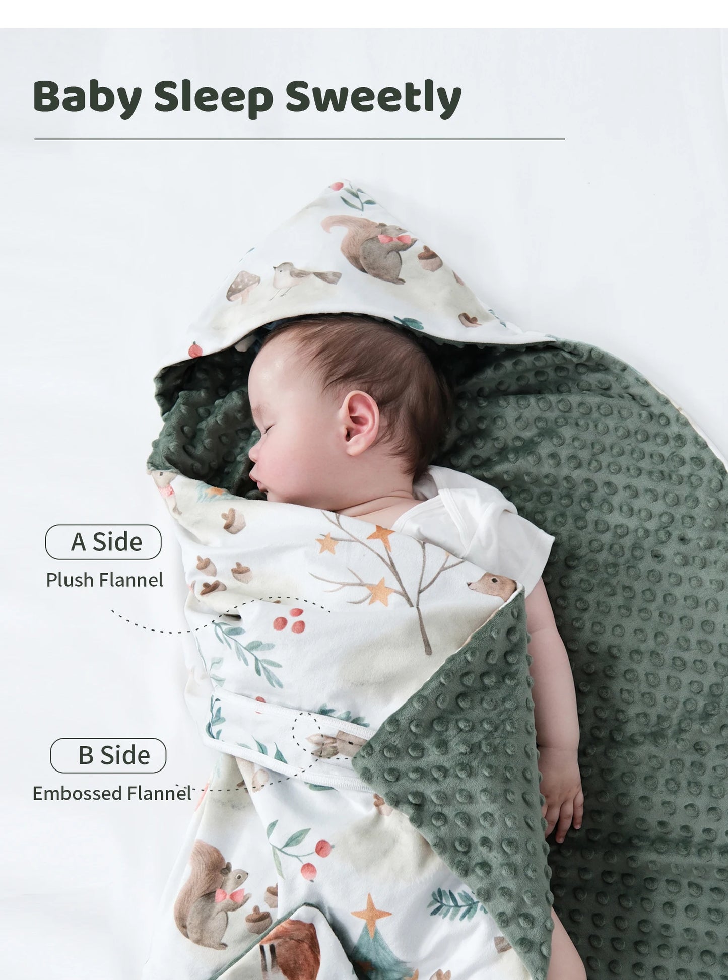 Baby Swaddle Blanket Hooded Wrap Blanket Sleeping Bag for Infant Breathable Fleece Sleep Sack Newborn Baby Bedding Soft Quilt