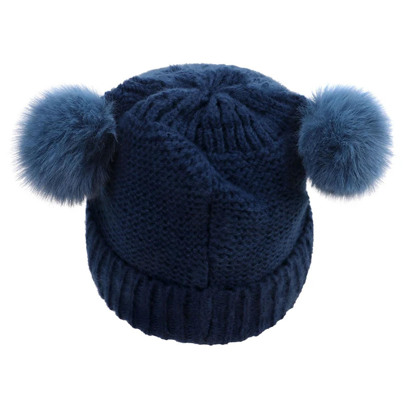 Winter Baby Hat Windproof Toddler Bonnet Cute Pompom Knitted Hats Newborn Beanies Cap Outdoor Warm Infant Accessories 0-2 Years