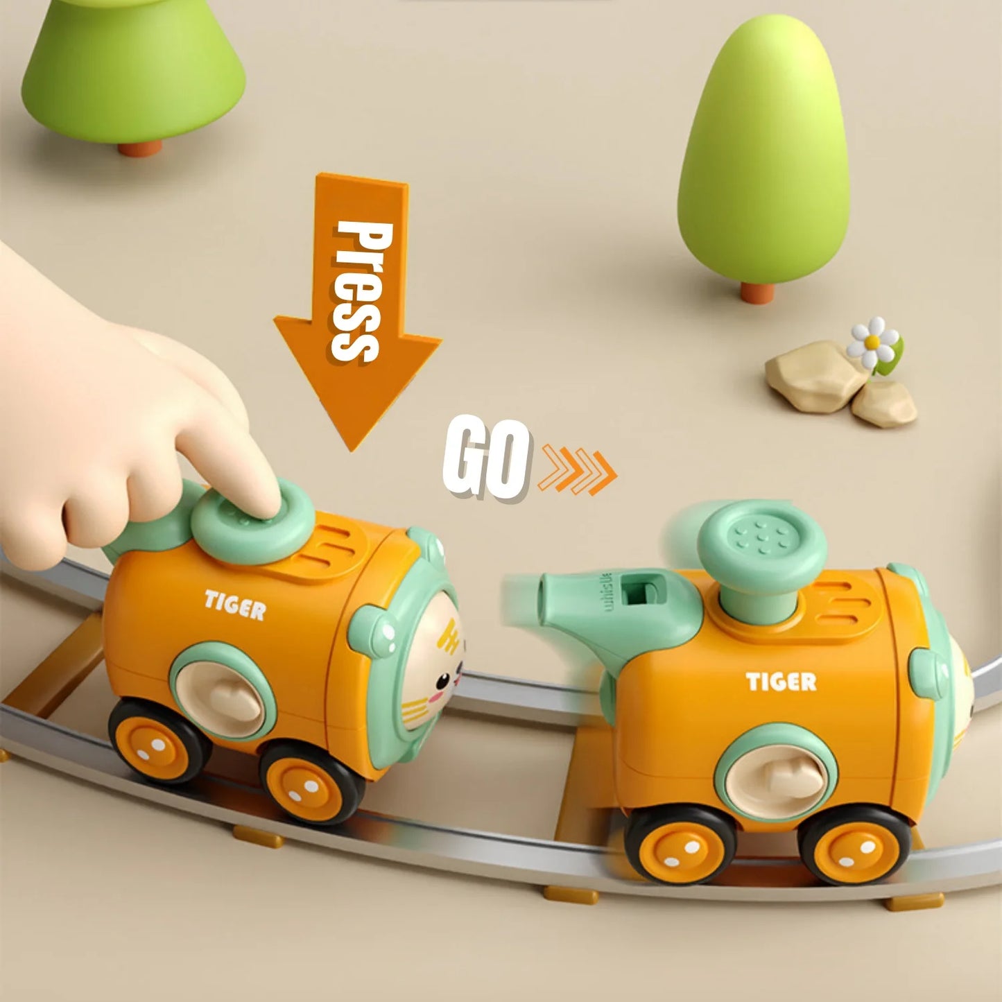 4Pcs Face Change Whistle Little Train Toy,Press and Go Animal Train Toys for Toddlers