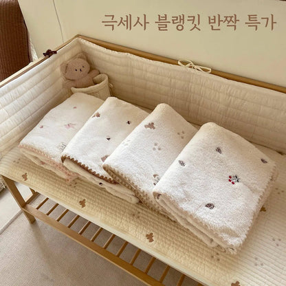 Winter Baby Blanket Ins Korean Coral Fleece Baby Blankets Newborn Embroidery New Born Swaddle Stroller Quilt Flannel Bedding