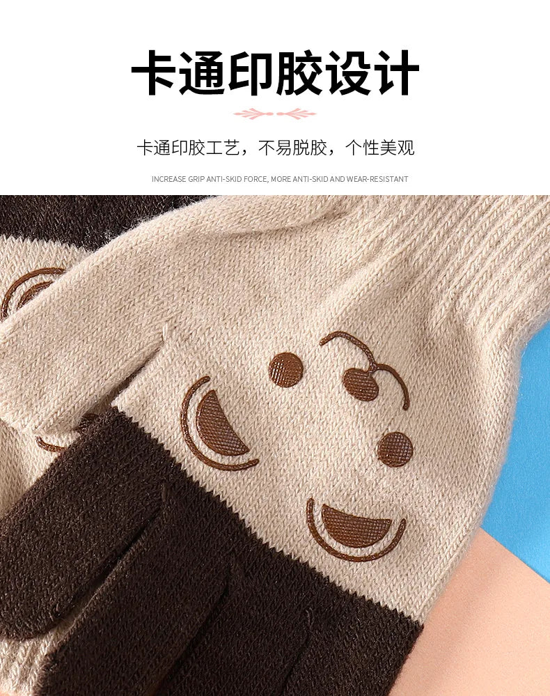 Cartoon Bear Bunny Cat Pattern Glove Winter Warm Gloves Boys Girls Kids Outdoor Playing Winter Gloves for 4-8 Years Old