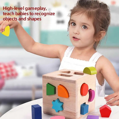 Shape Sorting Cube Learning Sort And Match Toy With 12 Blocks Preschool Kids Wood Gifts Wooden Shape Sorter Toys Educational