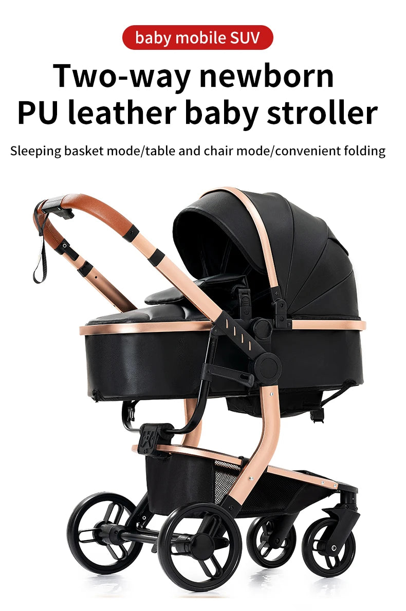 Baby stroller 3 in 1 stroller  Newborn Stroller Baby Carriage High Quality Senior  Baby Portable Rubber Wheel PU leather  Parm