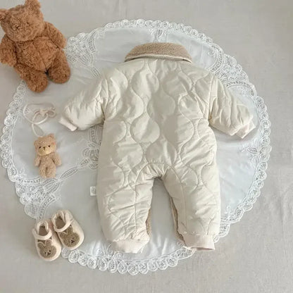 New Baby Winter Romper Lamb Wool Lining Toddler Jumpsuit with Bear Toys Thick Warm Kids Outfit Infant Newborn Boys Girls Clothes