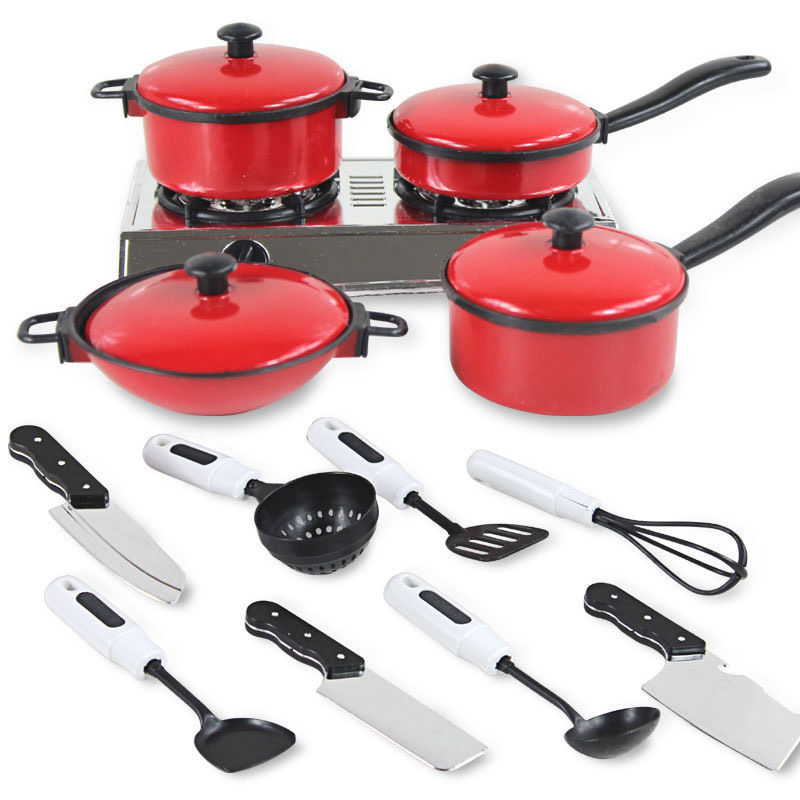 13 Pieces Kitchen Appliances Playset Mini Breakfast Stove Top Cooking Pots Pans Play House Toys For Kids Children's Pretend Play