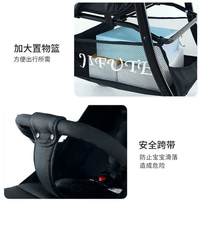 Baby stroller can sit and lie high with a light folding and shock-absorbing stroller for children