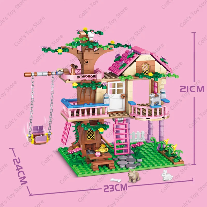 2024 Girls Tree House Building Blocks Figures  Street View City Apartment MOC Model  Bricks Toys For Kid Christmas DIY Gift Sets