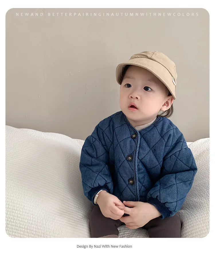 2024 Winter New Baby Long Sleeve Warm Coat Plus Velvet Thick Infant Girl Denim Jacket Toddler Boy Casual Cardigan Kids Clothes