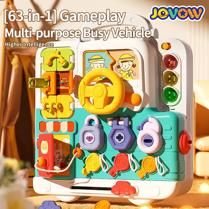 Jovow Busy Board Montessori Sensory Toys for Toddlers Refined Puzzle House Light Music Car Travel Activities Early Education Toy