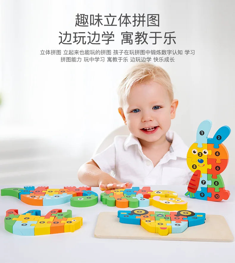 Montessori Wooden Toddler Puzzles for Kids Montessori Toys for Toddlers 2 3 4 5 Years Old Top 3D Puzzle Educational Dinosaur Toy