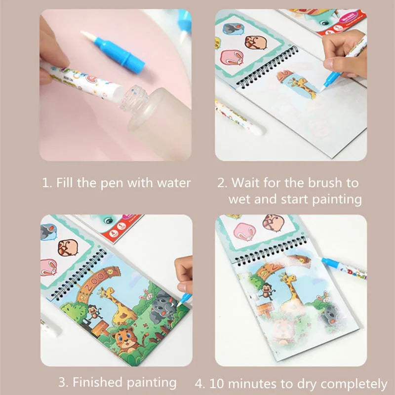 Magical Water Painting Book Toddler Early Education Toys Reusable Magic Drawing Coloring Book for Kids Children Montessori Toys